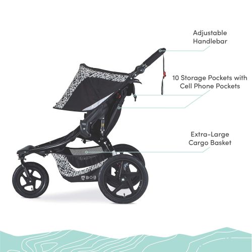  BOB Gear Revolution Flex 3.0 Duallie Double Jogging Stroller, Lunar Black - Ultra-Reflective Accents , 48x30.5x45 Inch (Pack of 1)