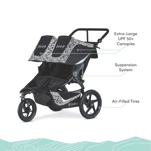  BOB Gear Revolution Flex 3.0 Duallie Double Jogging Stroller, Lunar Black - Ultra-Reflective Accents , 48x30.5x45 Inch (Pack of 1)