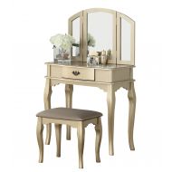 BOBKONA F4070 Jaden Collection Vanity Set with Stool, Champagne
