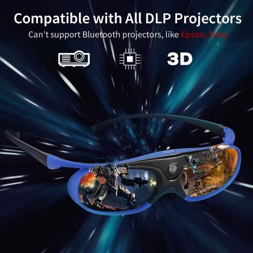  [아마존베스트]BOBLOV Active Shutter 3D Glasses DLP-Link USB Blue Compatible BenQ W1070 W700 Dell DLP Projectors (Blue-2 Pcak)