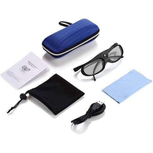  [아마존베스트]BOBLOV Active Shutter 3D Glasses DLP-Link USB Blue Compatible BenQ W1070 W700 Dell DLP Projectors (Black-1 Pack)