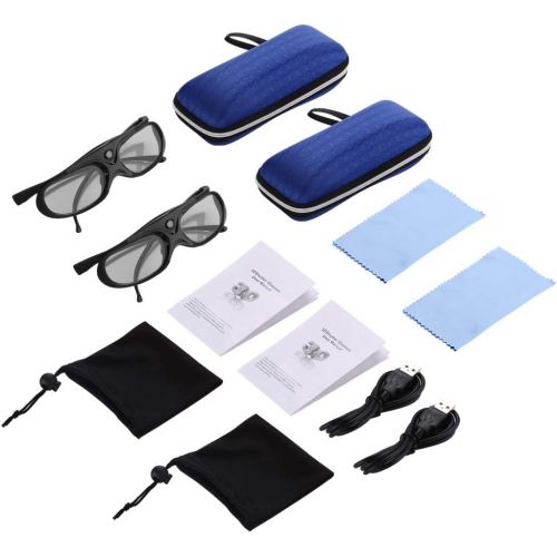  [아마존베스트]BOBLOV Active Shutter 3D Glasses DLP-Link USB Blue Compatible BenQ W1070 W700 Dell Projector (Black- 2Pack)