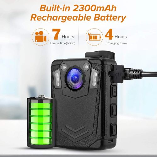  BOBLOV DMT204 64GB Body Camera IP65 Waterproof Body Camera Bulit-in SD Card 64GB 8Hours Recording Wearable Body Mounted Camera Support Night Vision and 3 Colors LED Indicator Body