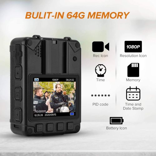  BOBLOV DMT204 64GB Body Camera IP65 Waterproof Body Camera Bulit-in SD Card 64GB 8Hours Recording Wearable Body Mounted Camera Support Night Vision and 3 Colors LED Indicator Body