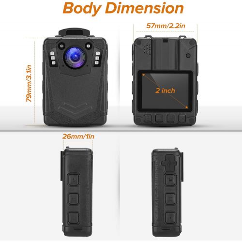  BOBLOV DMT204 64GB Body Camera IP65 Waterproof Body Camera Bulit-in SD Card 64GB 8Hours Recording Wearable Body Mounted Camera Support Night Vision and 3 Colors LED Indicator Body