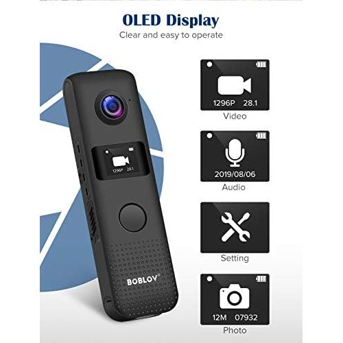  [아마존베스트]BOBLOV Mini Camera 1296P Body Camera Camcorder with WiFi/OLED Screen for Police/Motorcycle/Bicycle/Sport/Conference Recording (Black Built-in 32GB)