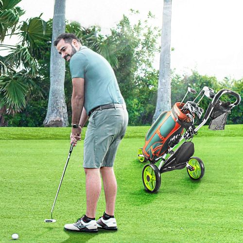  BOBOPRO Golf Push Cart, Golf Cart for Golf Club 3 Wheel Folding Lightweight Golf Pull Cart with Foot Brake Golf Accessories for Men Women/Kids