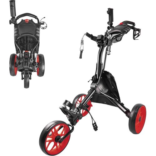  BOBOPRO Golf Push Cart, Golf Cart for Golf Club 3 Wheel Lightweight Folding Golf Carts with Foot Brake Umbrella Holder Golf Accessories for Practice and Game Gift for Men Women/Kid