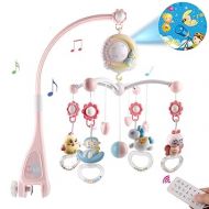 BOBXIN Baby Musical Crib Mobile with Projector and Night Light,150 Music,Timing Function,Take Along Mobile Music Box and Rattle,Gift for Toddles