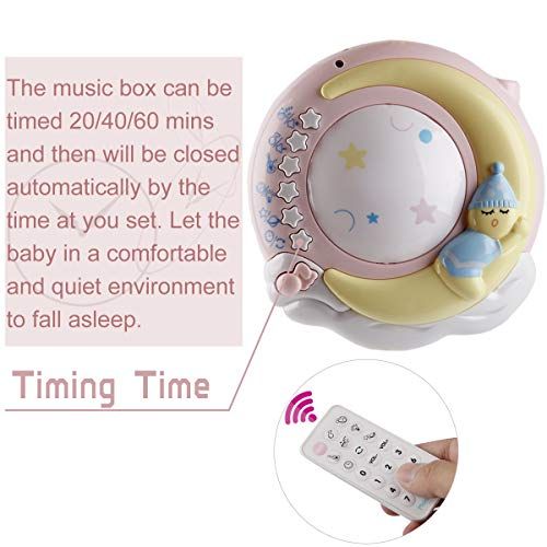  BOBXIN Baby Musical Crib Mobile with Projector and Night Light,150 Music,Timing Function,Take Along Mobile Music Box and Rattle,Gift for Toddles(with Bibs)