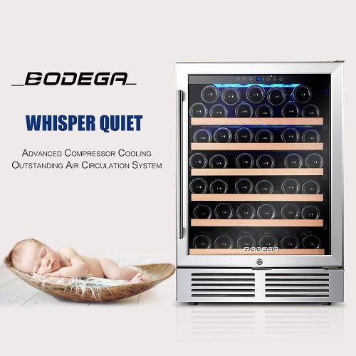  [아마존베스트]BODEGA 24 Wine Cooler,Built-in or Freestanding Wine Refrigerator 52 Bottle Fits large Bottle like Champagne And Wine,Single Zone Temperature Memory Function With Stainless Steel Ho