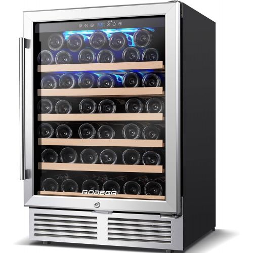  [아마존베스트]BODEGA 24 Wine Cooler,Built-in or Freestanding Wine Refrigerator 52 Bottle Fits large Bottle like Champagne And Wine,Single Zone Temperature Memory Function With Stainless Steel Ho