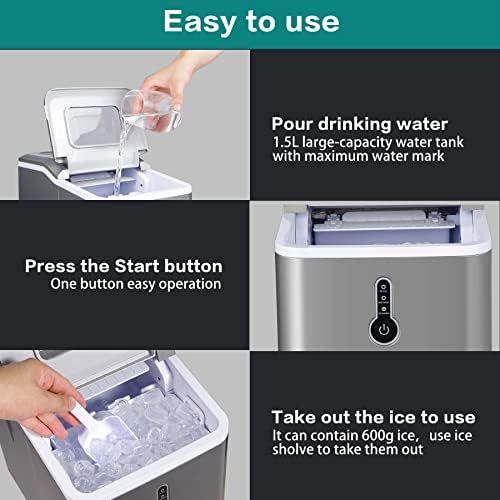  [아마존베스트]Sunmaki Ice Cube Machine, 12 kg Ice Cubes 24 h, Stainless Steel Ice Cube Maker 1.5 L Water Tank, Ice Maker 120 W, Produces 9 Ice Cubes, Preparation in 8 Minutes (Grey)