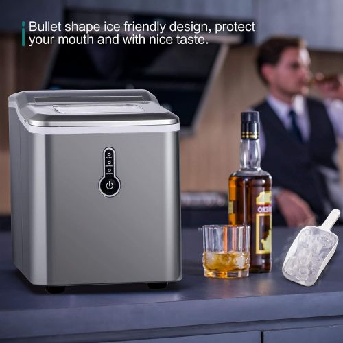  [아마존베스트]Sunmaki Ice Cube Machine, 12 kg Ice Cubes 24 h, Stainless Steel Ice Cube Maker 1.5 L Water Tank, Ice Maker 120 W, Produces 9 Ice Cubes, Preparation in 8 Minutes (Grey)