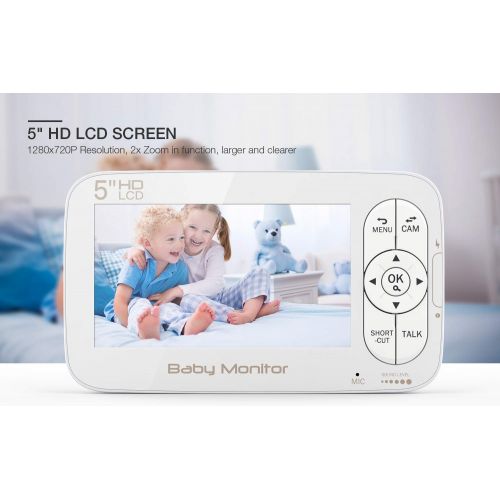  [아마존핫딜][아마존 핫딜] BOIFUN Video Baby Monitor, 5 inch Baby Monitor with 720P Camera Remote Pan/Tilt/Zoom, Two-way Audio, Crisp Night Vision Image, 300M Range, Anti-Hack Encryption, Temp Monitor