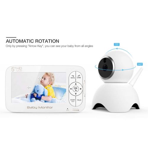  [아마존핫딜][아마존 핫딜] BOIFUN Video Baby Monitor, 5 inch Baby Monitor with 720P Camera Remote Pan/Tilt/Zoom, Two-way Audio, Crisp Night Vision Image, 300M Range, Anti-Hack Encryption, Temp Monitor