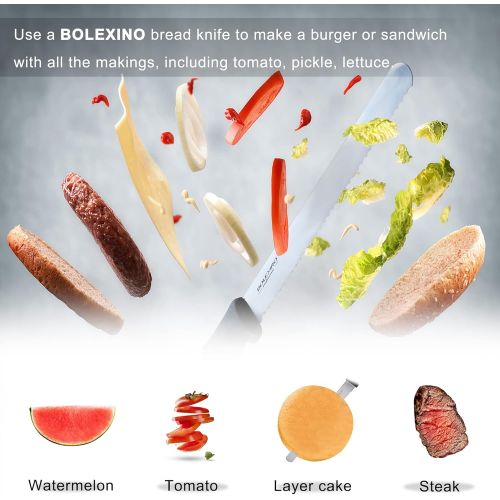  [아마존베스트]BOLEX Serrated Bread Knife 10 Inch Wide Wavy Edge knife Stainless Steel Multi-Purpose Kitchen Knife for Cutting Crusty Breads,Cake,Bagel,Soft fruits (10‘’ Wide Wavy Edge Bread Knif
