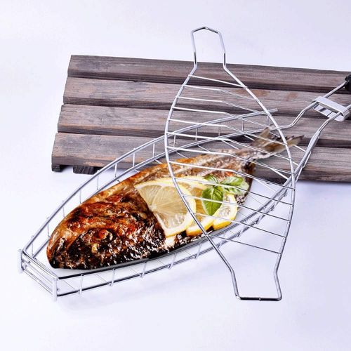  BOLLAER Stainless Steel Fish Grill Basket, Portable BBQ Fish Grilling Basket Grates, BBQ Charcoal Grilling Roast Basket for Camping Picnics Survival