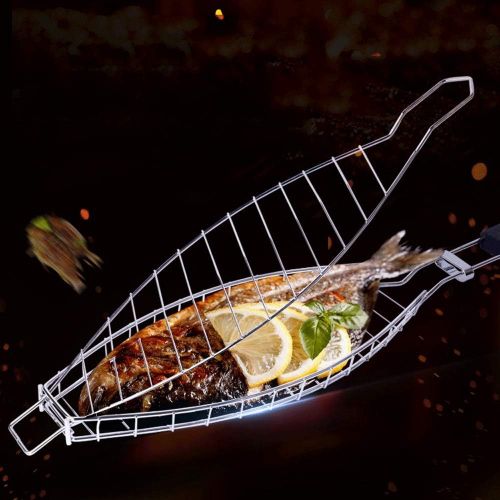  BOLLAER Stainless Steel Fish Grill Basket, Portable BBQ Fish Grilling Basket Grates, BBQ Charcoal Grilling Roast Basket for Camping Picnics Survival