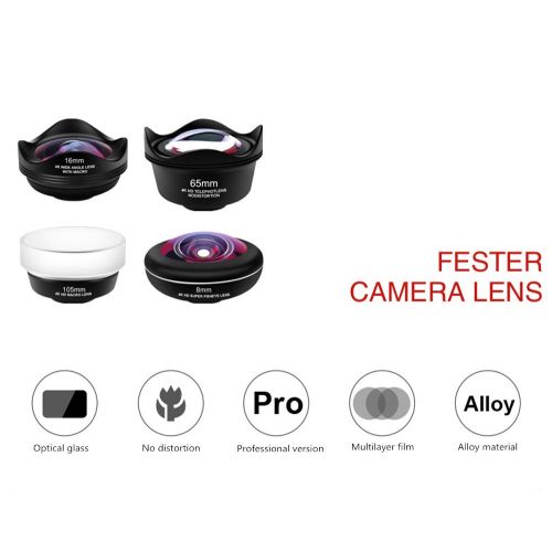  BOLLAER Pro Phone Camera Lens 4 in 1, 238° Fisheye Lens + 0.5X Wide Angle Lens + 15X Macro Lens + 2.5X Telephoto Lens, Professional HD Camera Lens Kits, Clip on Cell Phone Lens Kits for fo