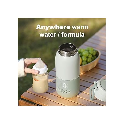  Portable Milk Warmer with Super Fast Charging and Cordless, Instant breastmilk, Formula or Water Warmer with 10 Ounces Big Capacity, Baby Flask for Vehicle,car,Airplane Journey