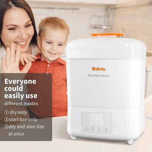  Bololo Baby Bottle Sterilizer and Dryer Sanitizer for Baby Bottles，Breast Pump 600W Stronger Power eletric Bottle Steamer Box LED Touch Screen Auto Shut-Off