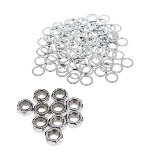  BOLT Dolity Pack of 10pcs Axle Mounting Nuts + 100pcs Durable Metal Washers Fits Most Skateboard Trucks Silver