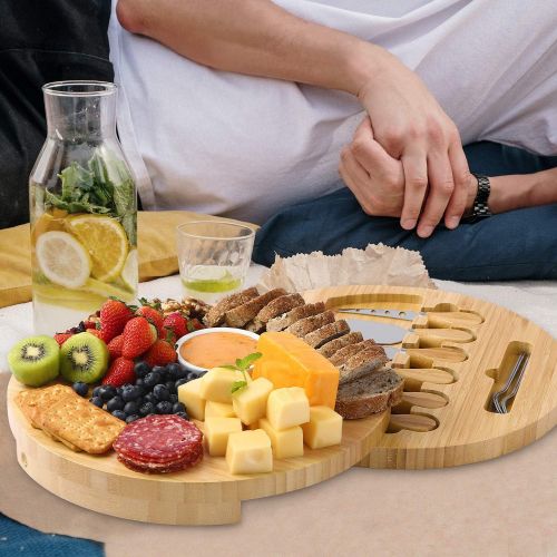  [아마존베스트]BOLTLINK Cheese Board and Knife Set, Bamboo Round Charcuterie Boards Swivel Meat Platter Personalized Tray with 6 knives for Housewarming Christmas Thanksgiving Party Birthday Wedd