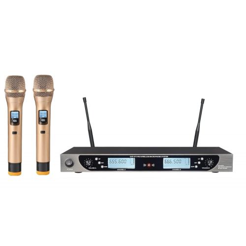  BOLY Boly U1032 2 Golden Handheld Dual Channel UHF Professional Wireless Karaoke microphone Mic System