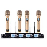 BOLY Boly BL4200SB UHF 4 Gold Wireless Microphone System with Four Handheld Cordless Microphone with LCD Display for PartyWeddingChurchConferenceSpeech, 400 Selectable Frequencies