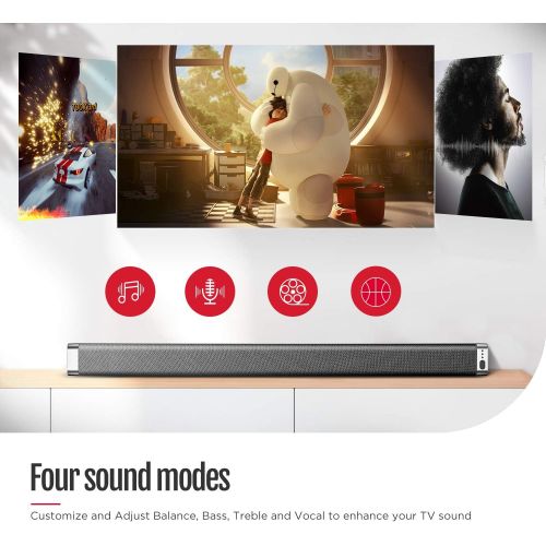  Bomaker Sound Bar, 37-Inch Home Theater TV Soundbar, 120dB, 4 Equalizer, Bass, Treble Adjustable, Wireless Bluetooth 5.0, Optical/AUX/RCA/USB Connection, Remote Control Included