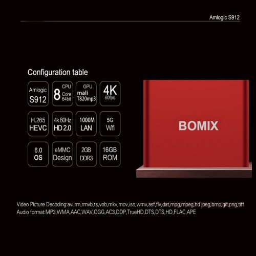  BOMIX K3 Android 6.0 TV box 2GB16GB 2017 TOP configuration 4K64BitS912Octa CoreH.2652.4G+5G Dual Band WiFiBT 4.01000M lan Smart TV Box