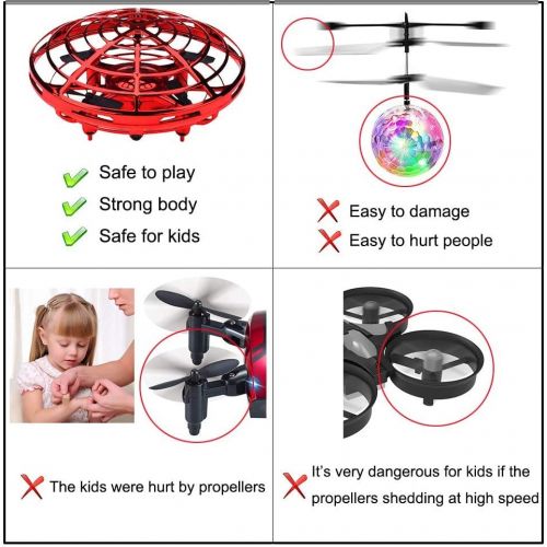  [아마존베스트]Boys Toys Kids Flying Drones Mini Hand Controlled Flying Ball Drone with 2 Speed and LED Light for Kids, Boys and Girls Gift (Red)