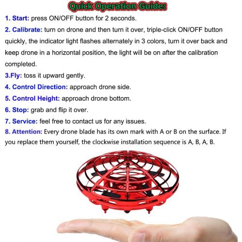  [아마존베스트]Boys Toys Kids Flying Drones Mini Hand Controlled Flying Ball Drone with 2 Speed and LED Light for Kids, Boys and Girls Gift (Red)