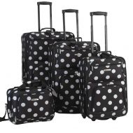 BONAMART Rockland Luggage Dots 4 Piece Luggage Set, Black Dots, One Size