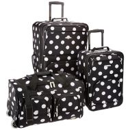 BONAMART Rockland Luggage 3 Piece Printed Luggage Set, Black Dot, Medium