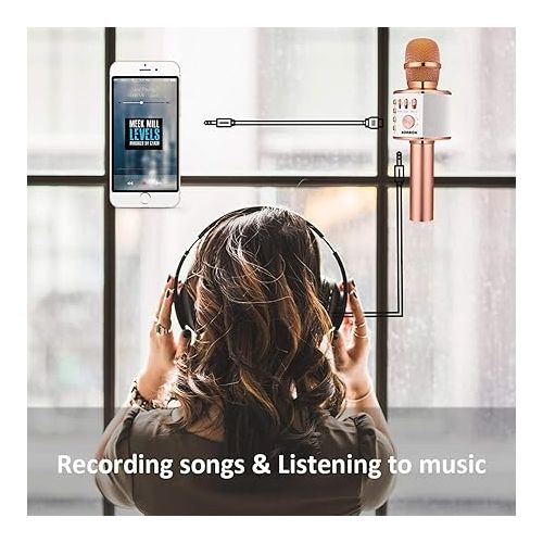  BONAOK Wireless Bluetooth Karaoke Microphone, 3-in-1 Portable Handheld Mic Speaker for All Smartphones,Gifts for Girls Kids Adults All Age Q37(Rose Gold)