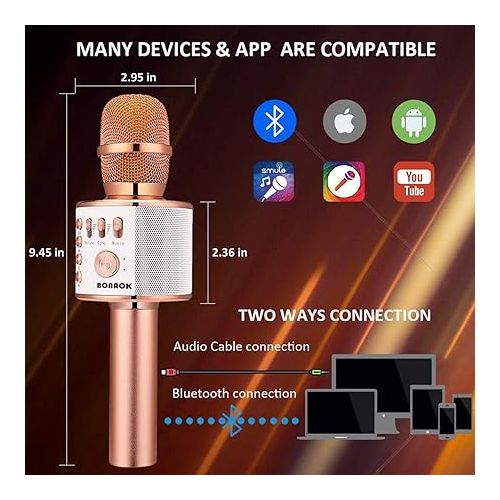  BONAOK Wireless Bluetooth Karaoke Microphone, 3-in-1 Portable Handheld Mic Speaker for All Smartphones,Gifts for Girls Kids Adults All Age Q37(Rose Gold)