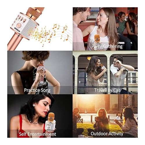  BONAOK Wireless Bluetooth Karaoke Microphone, 3-in-1 Portable Handheld Mic Speaker for All Smartphones,Gifts for Girls Kids Adults All Age Q37(Rose Gold)