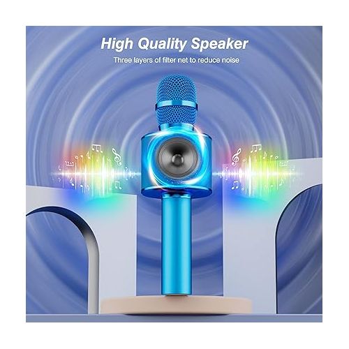  BONAOK Wireless Bluetooth Karaoke Microphone, 3-in-1 Portable Handheld Mic Speaker for All Smartphones,Gifts for Boys Kids Adults All Age Q37(Blue)