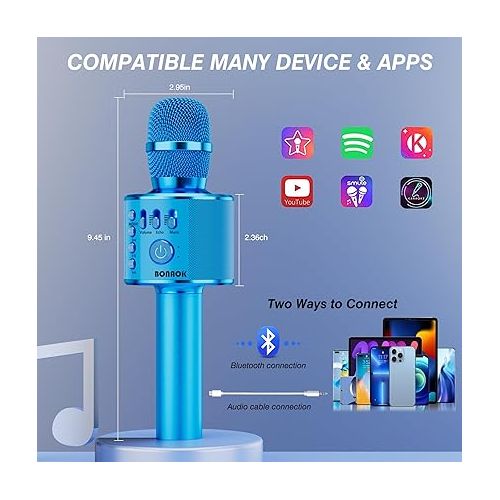  BONAOK Wireless Bluetooth Karaoke Microphone, 3-in-1 Portable Handheld Mic Speaker for All Smartphones,Gifts for Boys Kids Adults All Age Q37(Blue)