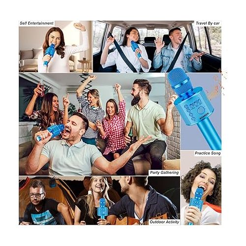  BONAOK Wireless Bluetooth Karaoke Microphone, 3-in-1 Portable Handheld Mic Speaker for All Smartphones,Gifts for Boys Kids Adults All Age Q37(Blue)