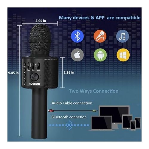  BONAOK Wireless Bluetooth Karaoke Microphone,3-in-1 Portable Handheld Karaoke Mic Speaker Machine Home Party Birthday for All Smartphones Q37 (Black)