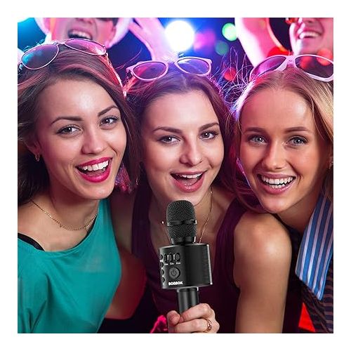  BONAOK Wireless Bluetooth Karaoke Microphone,3-in-1 Portable Handheld Karaoke Mic Speaker Machine Home Party Birthday for All Smartphones Q37 (Black)