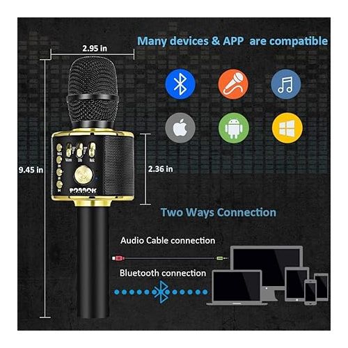  BONAOK Wireless Bluetooth Karaoke Microphone, 3-in-1 Portable Handheld Mic Speaker Machine for All Smartphones, Gifts to Girls Boys Kids Adults All Age Q37(Black Gold)
