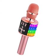 [아마존 핫딜]  [아마존핫딜]BONAOK Wireless Bluetooth Karaoke Microphone with Controllable LED Lights, Portable Handheld Karaoke Speaker Machine Christmas Birthday Home Party for Android/iPhone/PC or All Smar