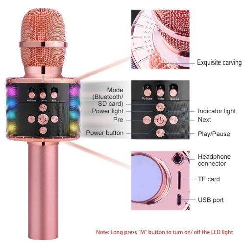  [아마존 핫딜]  [아마존핫딜]BONAOK Wireless Bluetooth Karaoke Microphone with Controllable LED Lights, Portable Handheld Karaoke Speaker Machine Christmas Birthday Home Party for Android/iPhone/PC or All Smar