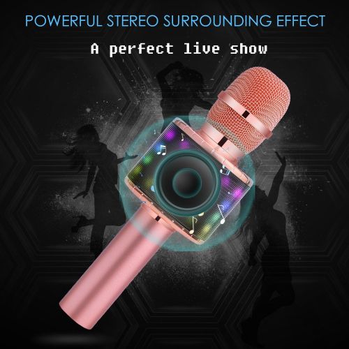  [아마존 핫딜]  [아마존핫딜]BONAOK Wireless Bluetooth Karaoke Microphone with Controllable LED Lights, Portable Handheld Karaoke Speaker Machine Christmas Birthday Home Party for Android/iPhone/PC or All Smar