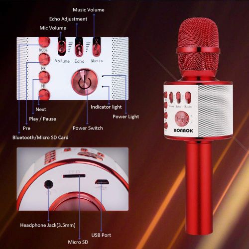  [아마존 핫딜]  [아마존핫딜]BONAOK Wireless Bluetooth Karaoke Microphone,3-in-1 Portable Handheld karaoke Mic Speaker Machine Christmas Birthday Home Party for Android/iPhone/PC or All Smartphone(Q37 Red)