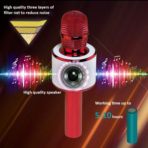  [아마존 핫딜]  [아마존핫딜]BONAOK Wireless Bluetooth Karaoke Microphone,3-in-1 Portable Handheld karaoke Mic Speaker Machine Christmas Birthday Home Party for Android/iPhone/PC or All Smartphone(Q37 Red)